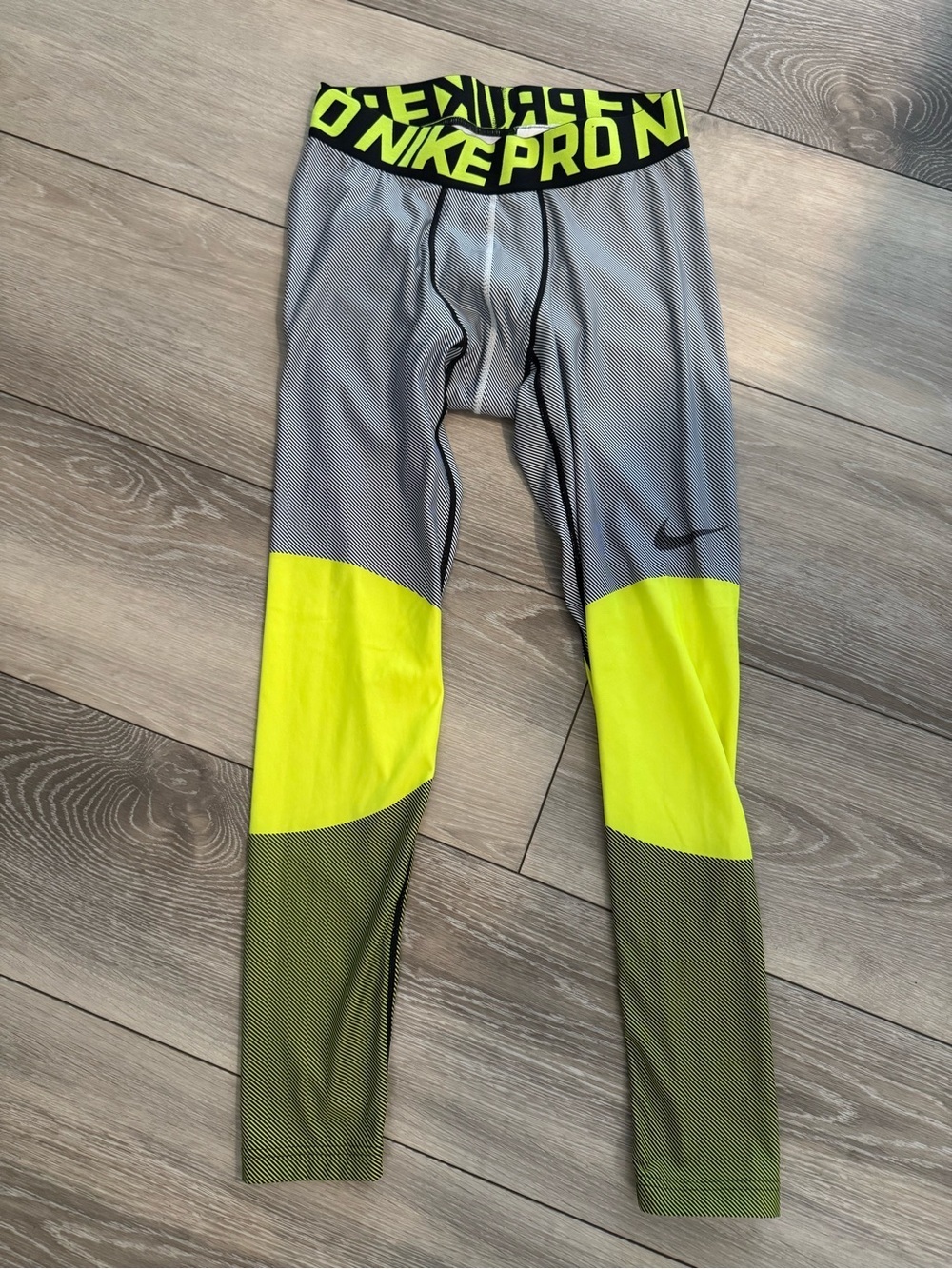 Nike Pro Men's Compression Tights - Gray and Neon Yellow